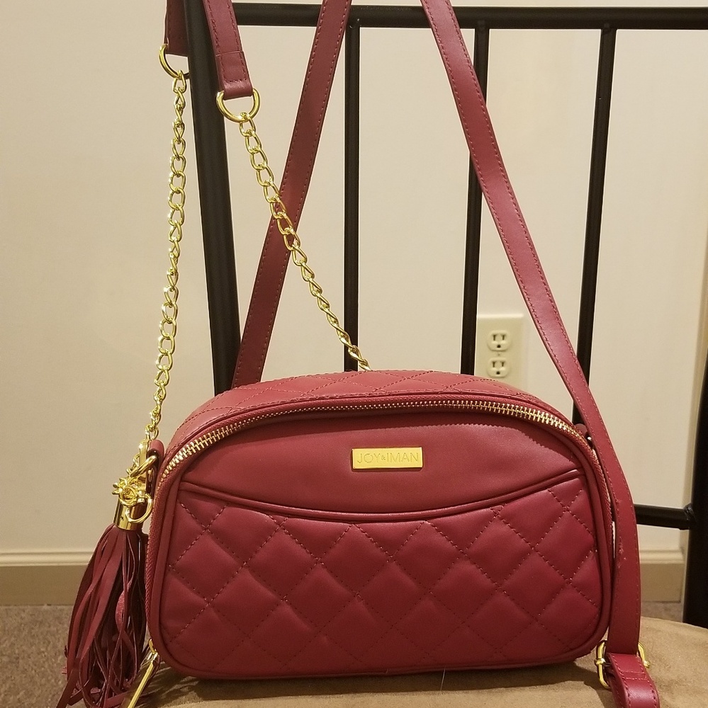 Joy & Iman Burgundy Diamond Quilted Crossbody Bag